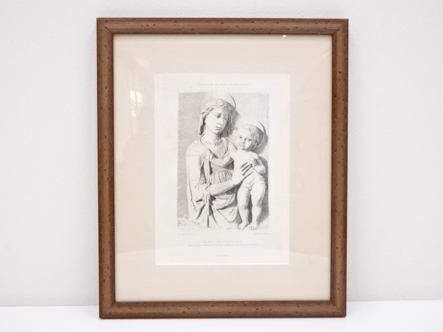 絵画　ルカ・デッラ・ロッビア　「聖母子像彫刻」　銅版画　額装